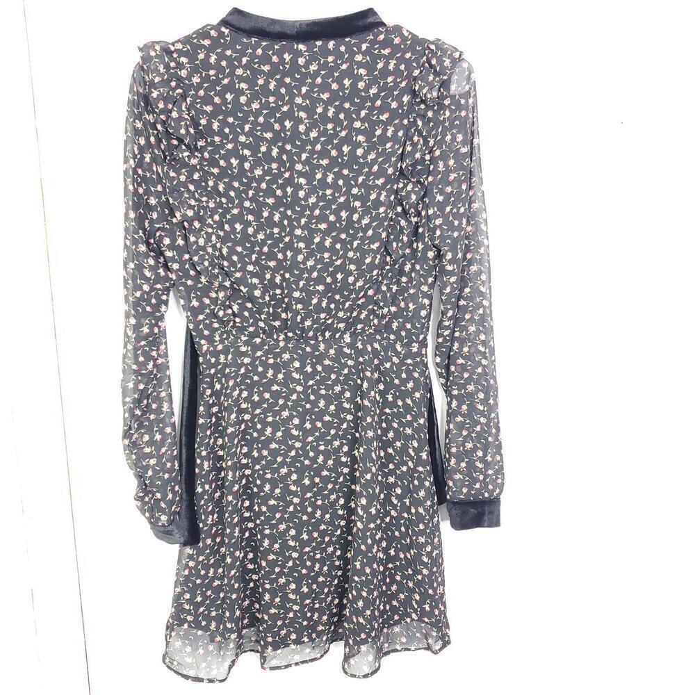 Lush Dress Womens S Tie Neck Long Sleeve Lined Short Floral - Picture 11 of 11